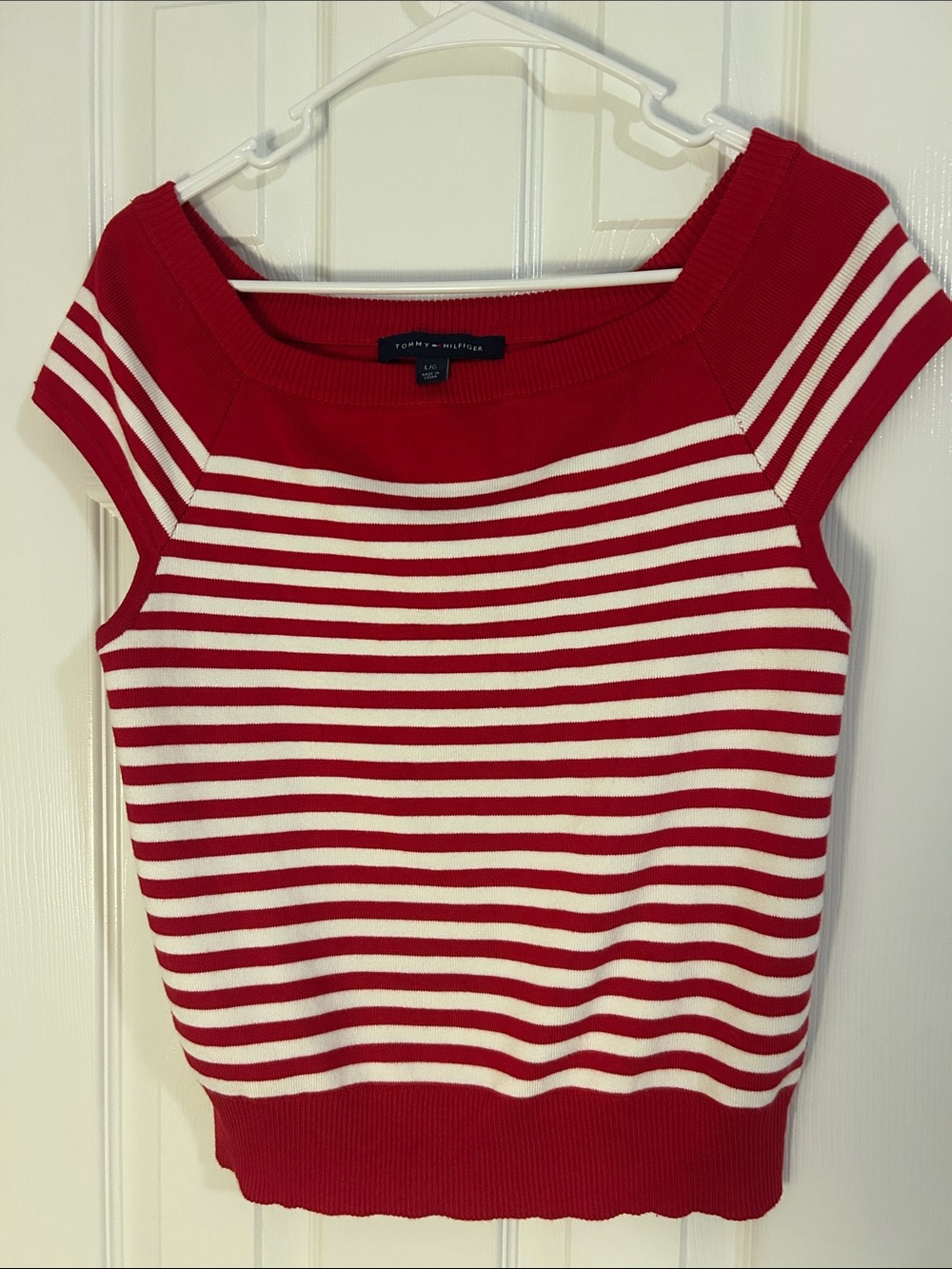 Tommy Hilfiger Red & White Striped Boatneck cap sleeve